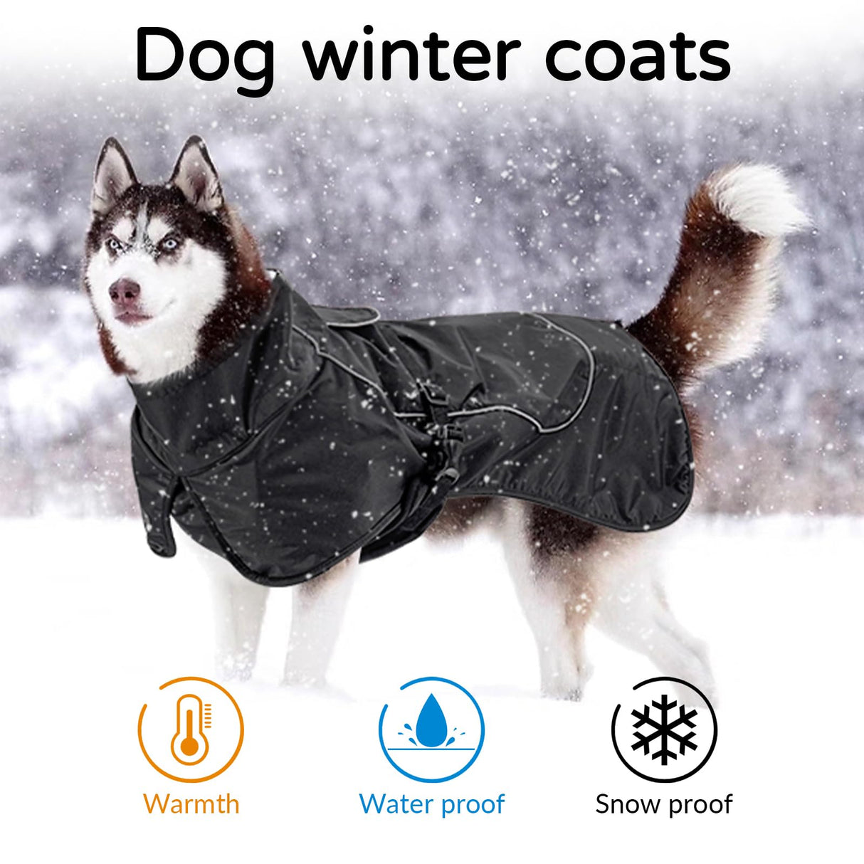 Dog Winter Raincoat, Waterproof Warm Jacket with Velvet Lining for Cold Weather, Windproof Insulated Rain Coat with Reflective Strips for Extra Large Dog (Black, XXL)