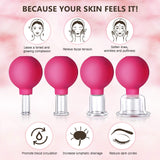 CFHBF 4 Size Facial Cupping Therapy Set Glass, Eye Face Vacuum Massage Anti Cellulite Cup - Silicone, for Beauty Body Cup Lymphatic Fascia Massager (Gift Box Packaging-red)