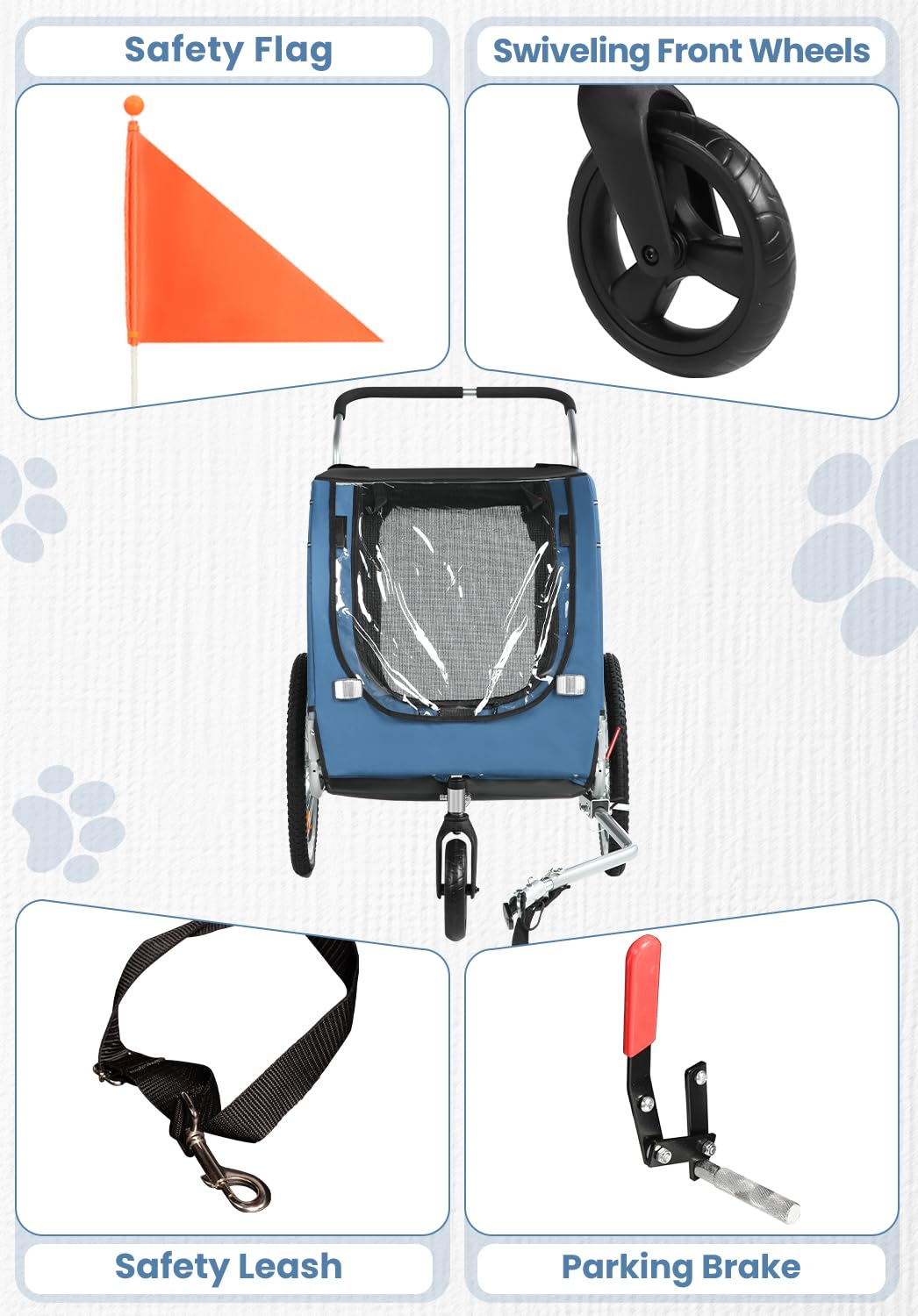 Sepnine 2 in 1 Pet Bicycle Trailer with a 6" Stroller Wheel Suitable for Small and Medium Dogs, Carrier Up to 66/88 LBS, Easy Folding Cart Frame, Quick Release Wheel, Universal Bicycle Coupler