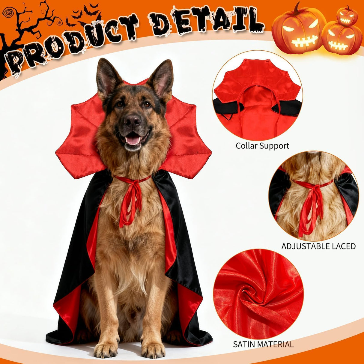 Olanrun Dog Costume - Dog Halloween Costumes Vampire Cloak, Wizard Outfit, Witch Cosplay Apparel Cape - Funny Party Dress Up Halloween Pet Costumes for Large Dogs (Black Red)