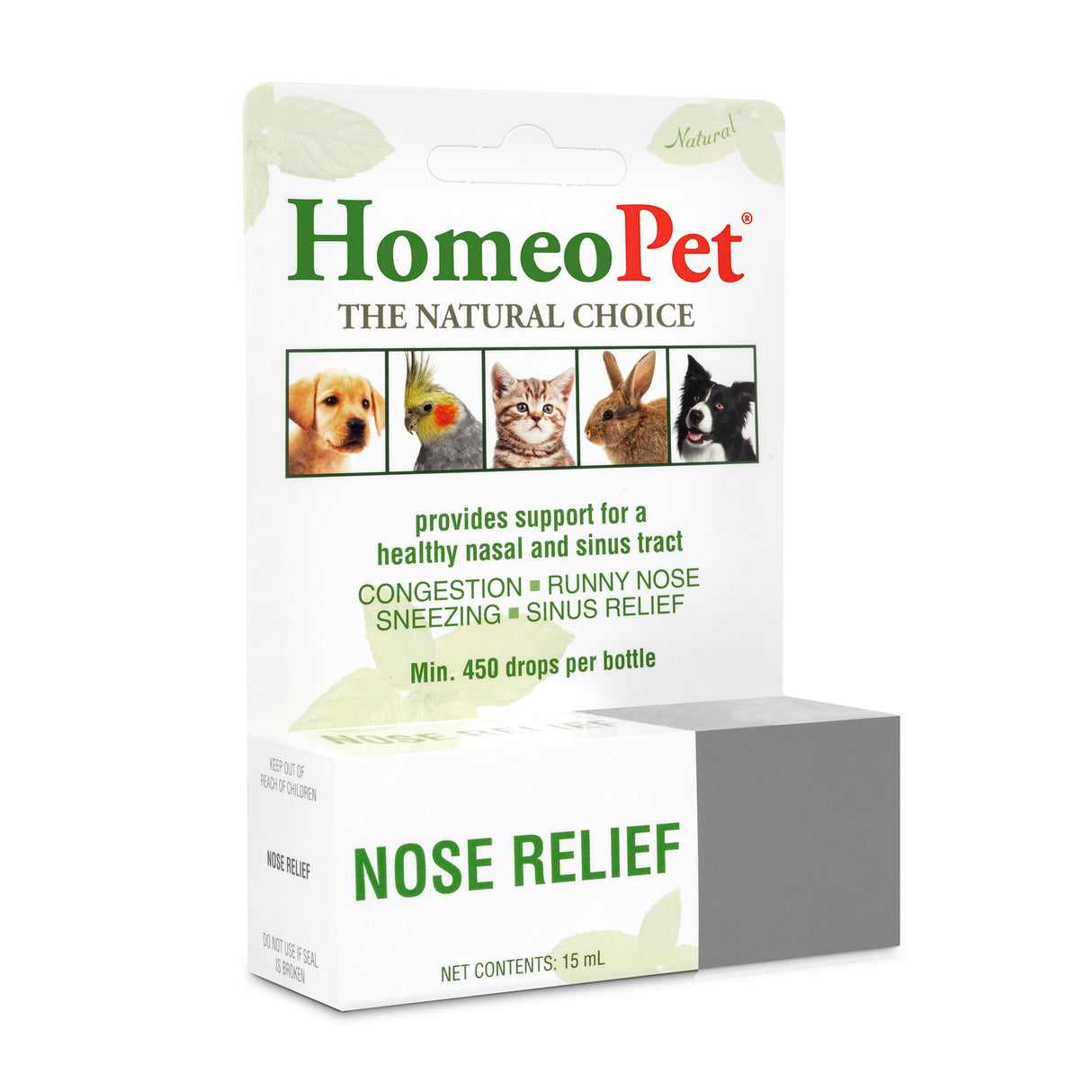 HomeoPet Nose Relief, Safe and Natural Sinus Supplement for Cats, Dogs, and Other Small Animals, 15 Milliliters
