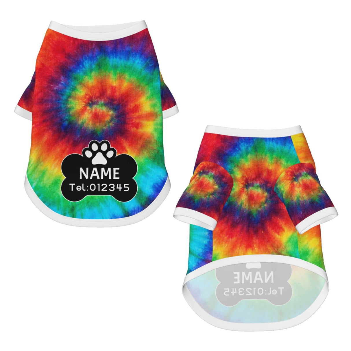 Custom Dog T- Shirt Personalized Breathable Clothes Tie Dye Rainbow Dog Shirt with Name Text Photo Logo Customized Shirts for Pets Puppy Cats