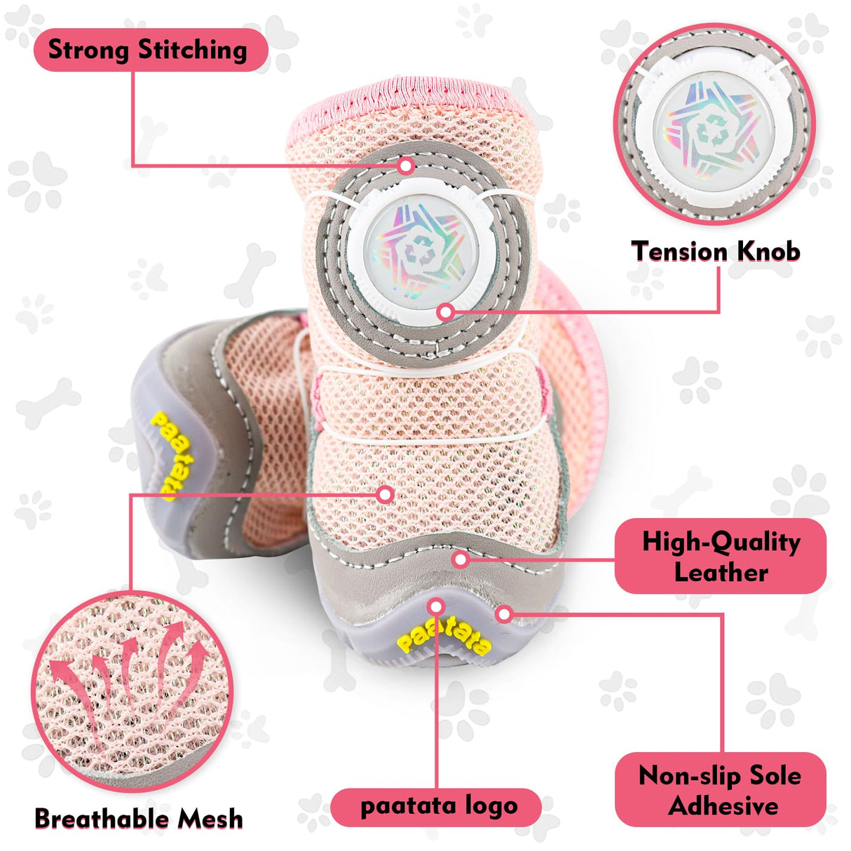 paatata Dog Shoes for Large Small Medium Dogs Knob Breathable Dog Boots & Paw Protectors Non-Slip Dog Shoes for Hot Pavement,Rain,Snowy Day Indoor Outdoor 4pcs (Pink, 4)