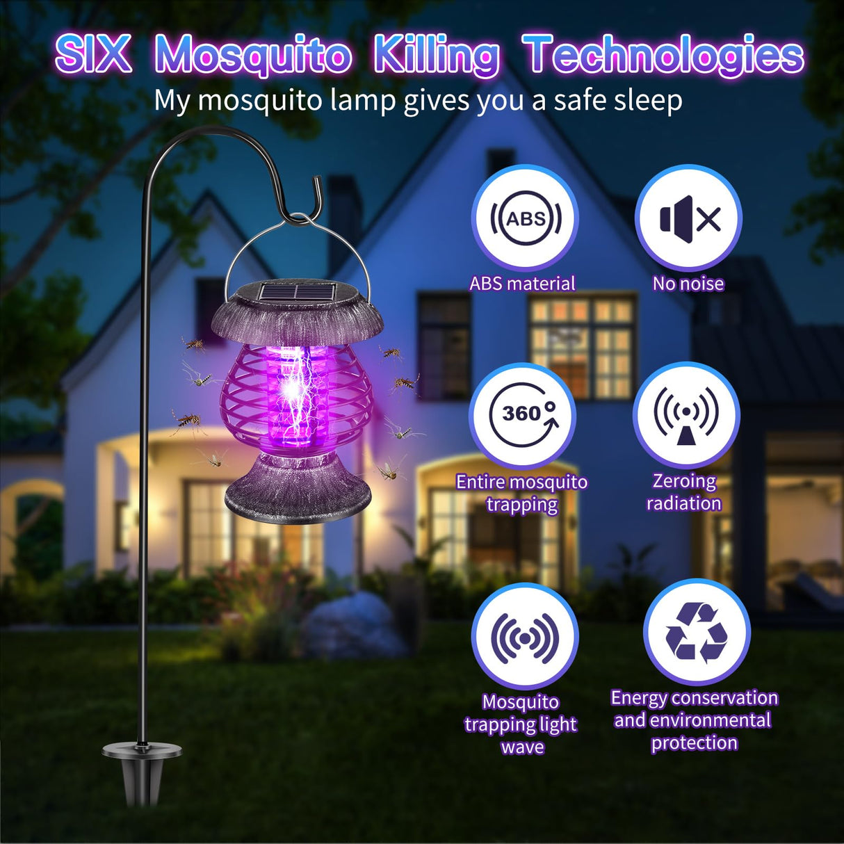 Qualirey Solar Bug Zapper Outdoor Waterproof Mosquito Repellent Outdoor Solar Mosquito Zapper Plastic Ring Bug Lights Insect Mosquito Killer Lamp (Gray Bronze,2 Pcs)