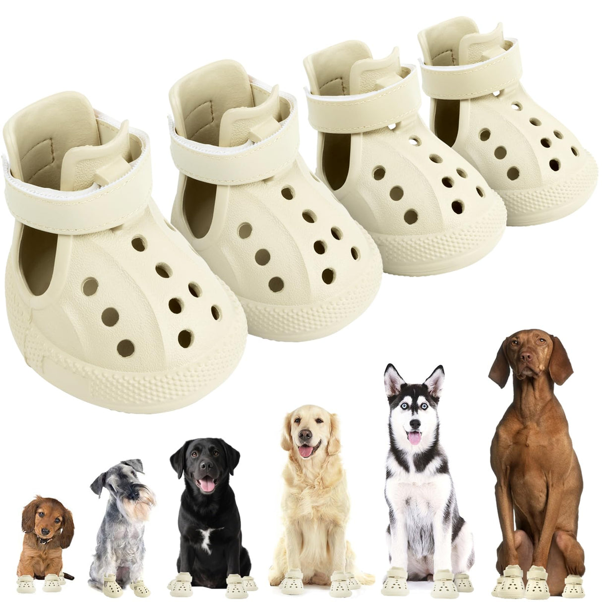 KodMtiz Dog Sandals, Breathable Dog Shoe for Hot Pavement, Anti-Slip & Paw Protectors Pet Shoes for Indoor/Outdoor Walking. Dog Boots for Small, Medium & Large Dogs (Beige, 4PCS)