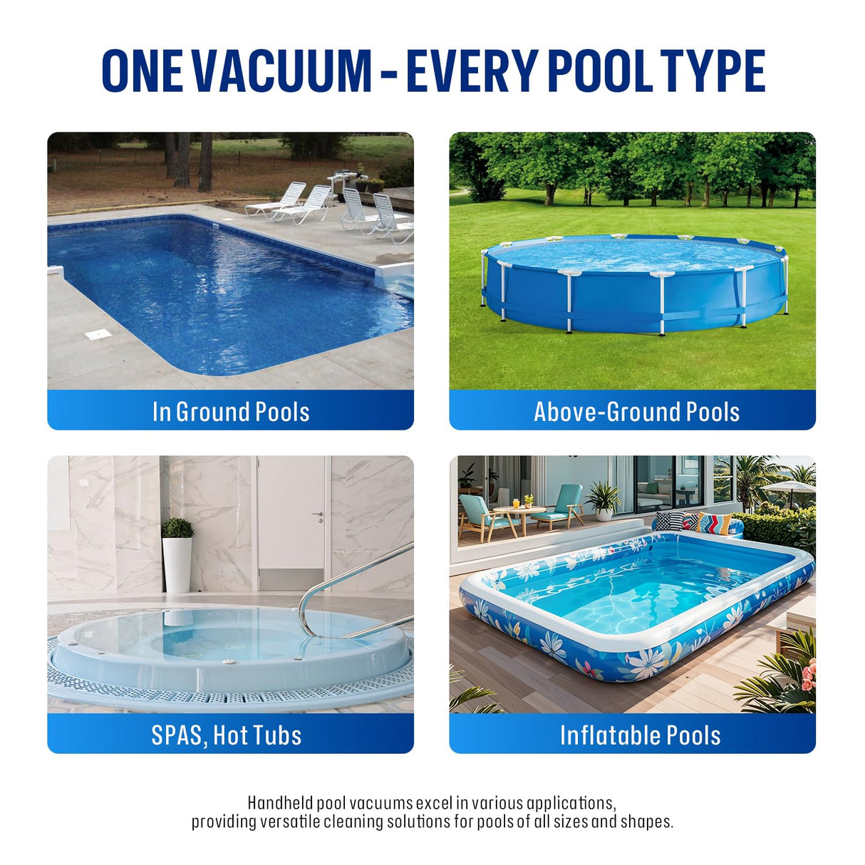 BIELMEIER Handheld Pool Vacuum with Telescopic Pole, Updated Swimming Pool Cleaner 19 GPM Powerful Suction, Cordless Pool Vacuum for Cleaning Above Ground Pools, Inground Pools, Spas, Hot Tubs