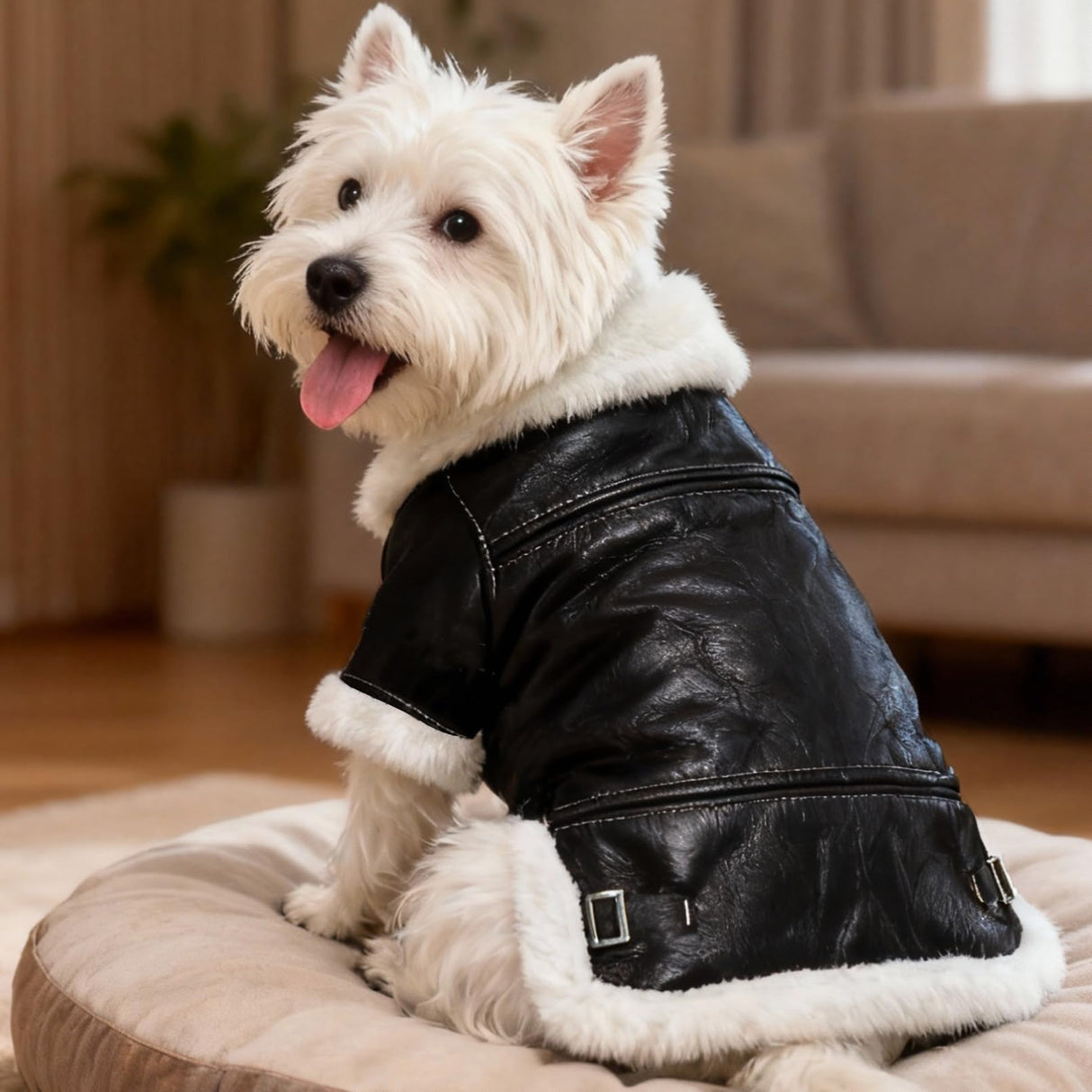 Floofelove Faux Dog Leather Jacket Suitable for Weight: 2 to 5lbs - Small Dog Clothes Winter Coat Chest: 13.8in Back Length: 9.8in Windproof Coat for Dogs Puppy Jacket