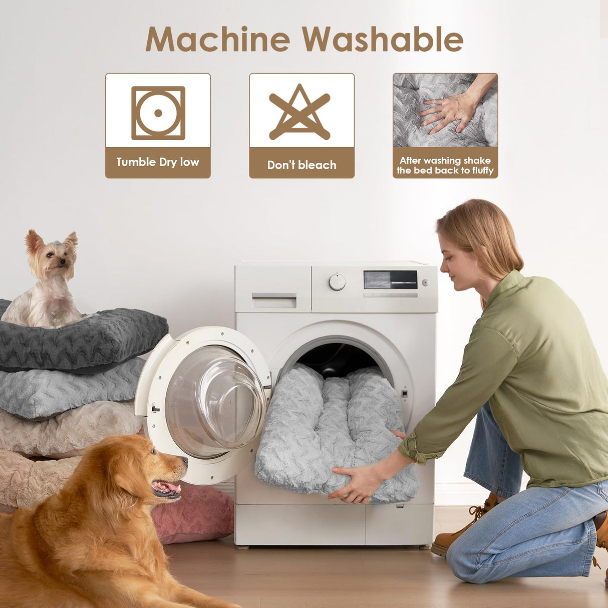 EHEYCIGA Washable XL Dog Bed for Crate 41x27 Inch, Reversible Kennel Pad for Extra Large Dogs Weight Up to 75 lbs, Plush and Comfy Pet Sleeping Mat, Grey
