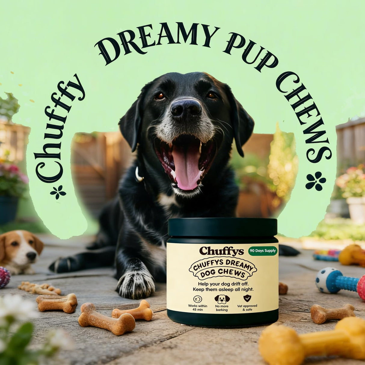 Chuffys Dreamy Pup Chews, Natural Calming Chews for Dogs, Sleep Guarantee，90 Tablets (1pcs)