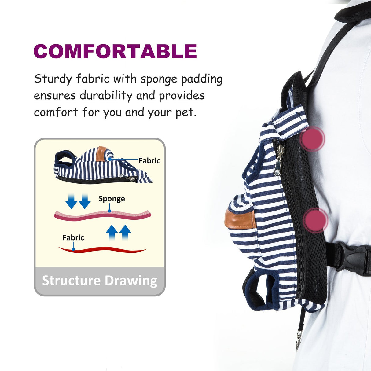 GEEPET Legs Out Front-Facing Dog Carrier Hands-Free Adjustable Pet Puppy Cat Backpack Carrier for Walking Hiking Bike and Motorcycle (Medium, Stripe)