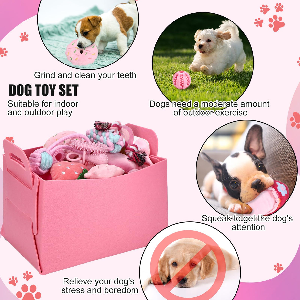 Abbylike 75 Pcs Puppy Supplies Starter Kit for Small Dogs New Puppy Essentials Starter Kit Pink for School Dog Toys Includes Dog Leash, Bowl, Brushes, Water Bottles, Christmas Welcome Home Gift