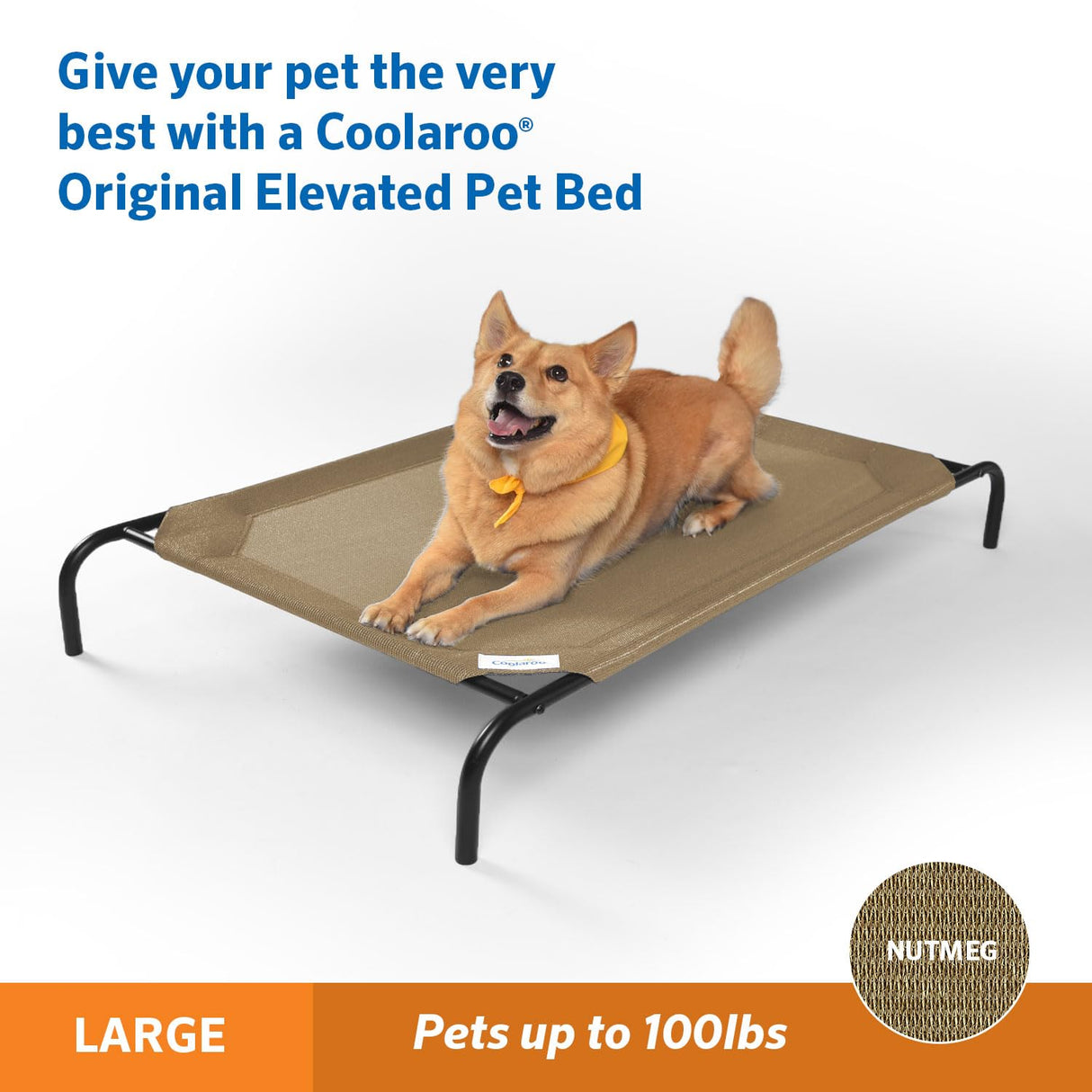 Coolaroo Original Elevated Dog Bed - Breathable Off-The-Ground Pet Bed with Cooling Fabric, Joint Relief & Moisture-Resistant Fabric, 100% Recyclable, Easy Clean, Nutmeg, Large