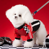 FLAdorepet Cool Dog Racer Costume,Pet Race Car Driver Costume Outfits,Winter Dog Leather Jacket with Leash Ring,Warm Fleece Coat Clothes for Small Medium Dogs (Black, XXL)