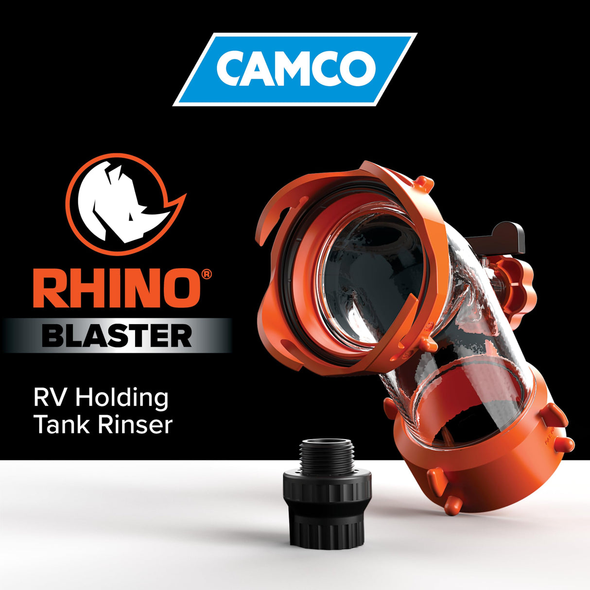 Camco Rhino Blaster RV Tank Rinser with Backflow Preventer - RV Accessories for Toilet and Waste Tank Cleaning - Essential Camper Supplies for Odor Control and Sensor Maintenance - (39080)