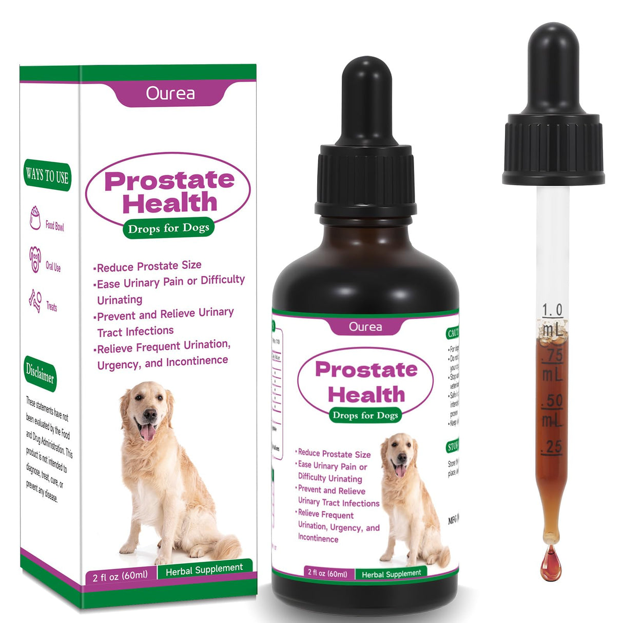 Prostate Health Drops for Dogs, Relieves Enlarged Prostate, Supports Urinary Tract Health Bladder Normal Frequency, Enhances Overall Immune, Herbal Liquid Supplement for Senior and Intact Male Dogs