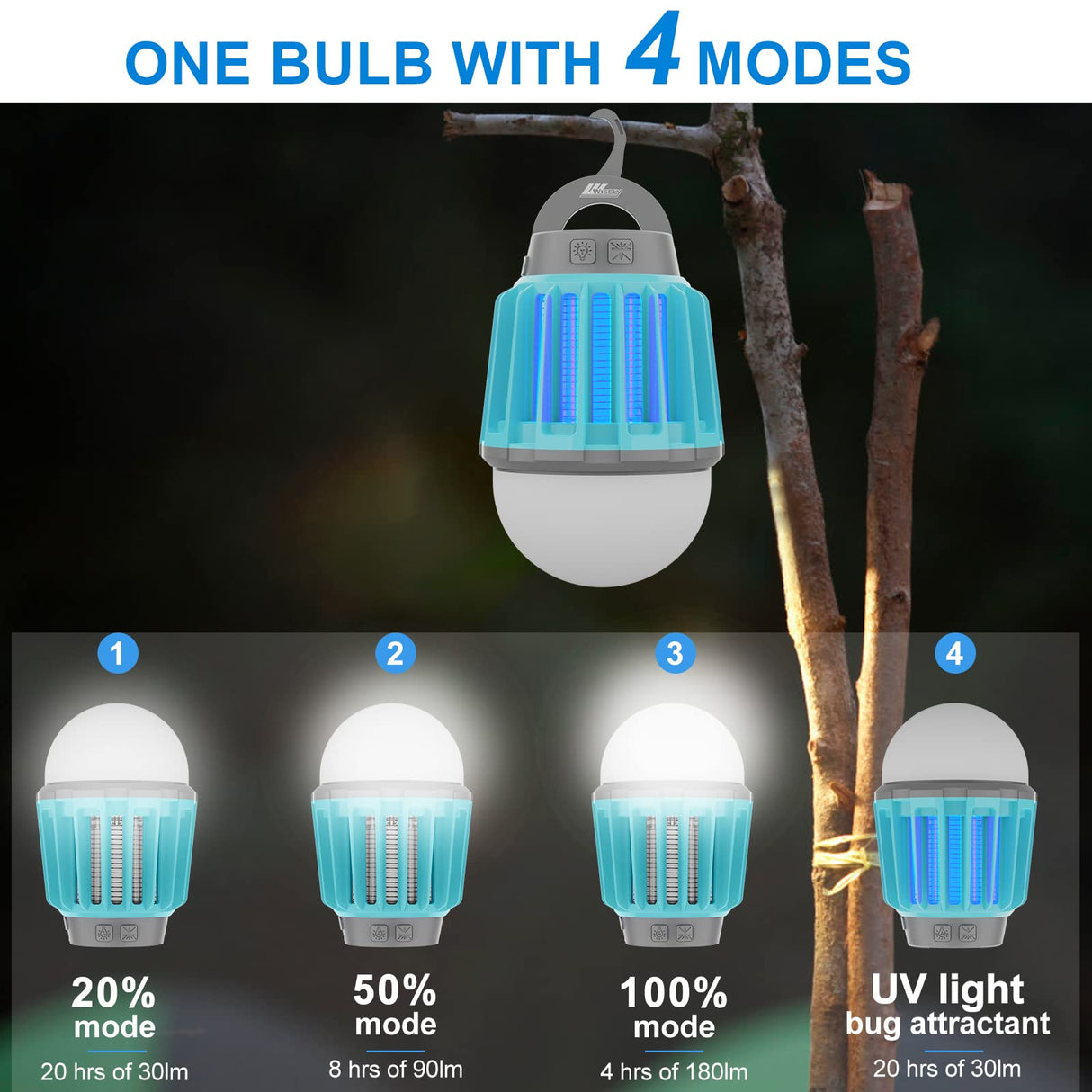 Wisely Bug Zapper Outdoor/Indoor Electric, USB-C Rechargeable Mosquito Killer Lantern Lamp, Portable Insect Electronic Zapper Indoor Trap, with LED Light Oceanblue
