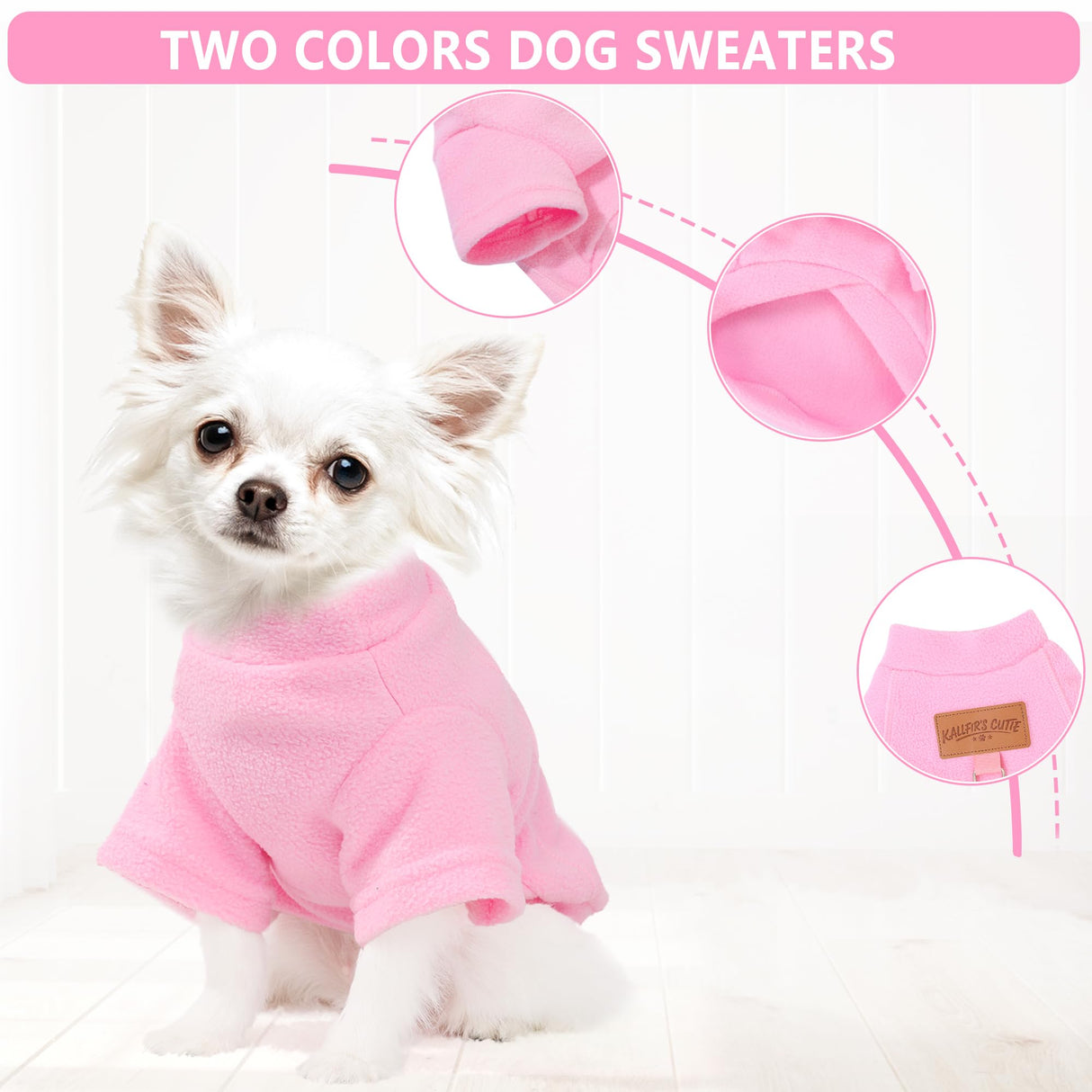 2 Pieces Dog Sweater Fleece Dog Winter Clothes for Small Dogs Boy Girl Turtleneck Puppy Sweatshirt Pet Clothing Pullover Sweaters Cat Apparel (Beige+Light Pink, Large)