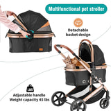 EchoSmile 4 in 1 Pet Stroller, Folding Lightweight Cat & Dog Stroller with Detachable Carrier, NO-Zip 180° Reversible Canopy, All Terrain 4-Wheel,45 lbs Capacity for Small to Medium Dogs