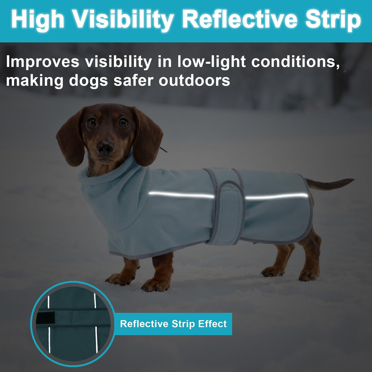 TARFEPA Warm Fleece Dachshund Coats, Dachshund Sweater, Miniature Dachshund Sausage Dog Clothes Jacket, Wiener Corgi Pullover with Adjustable Bands (Light Blue, L)