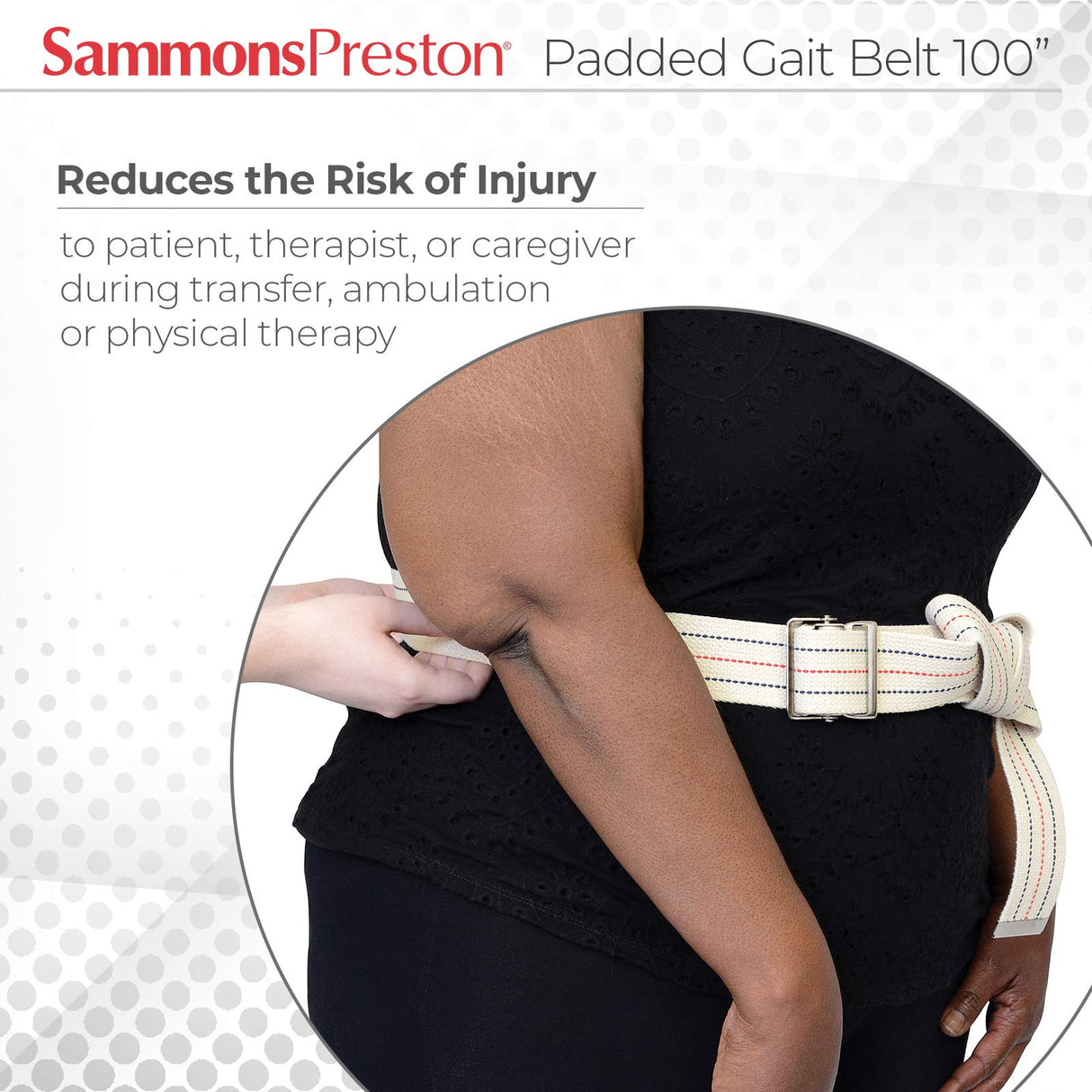 Sammons Preston Gait Belt with Metal Buckle, 2" Wide, 100"L, Heavy Duty Gait Transfer Belt, Patient Transfer, Essential Walking & Transport Assistant for Elderly, Disabled, & Patients, Neutral Stripe