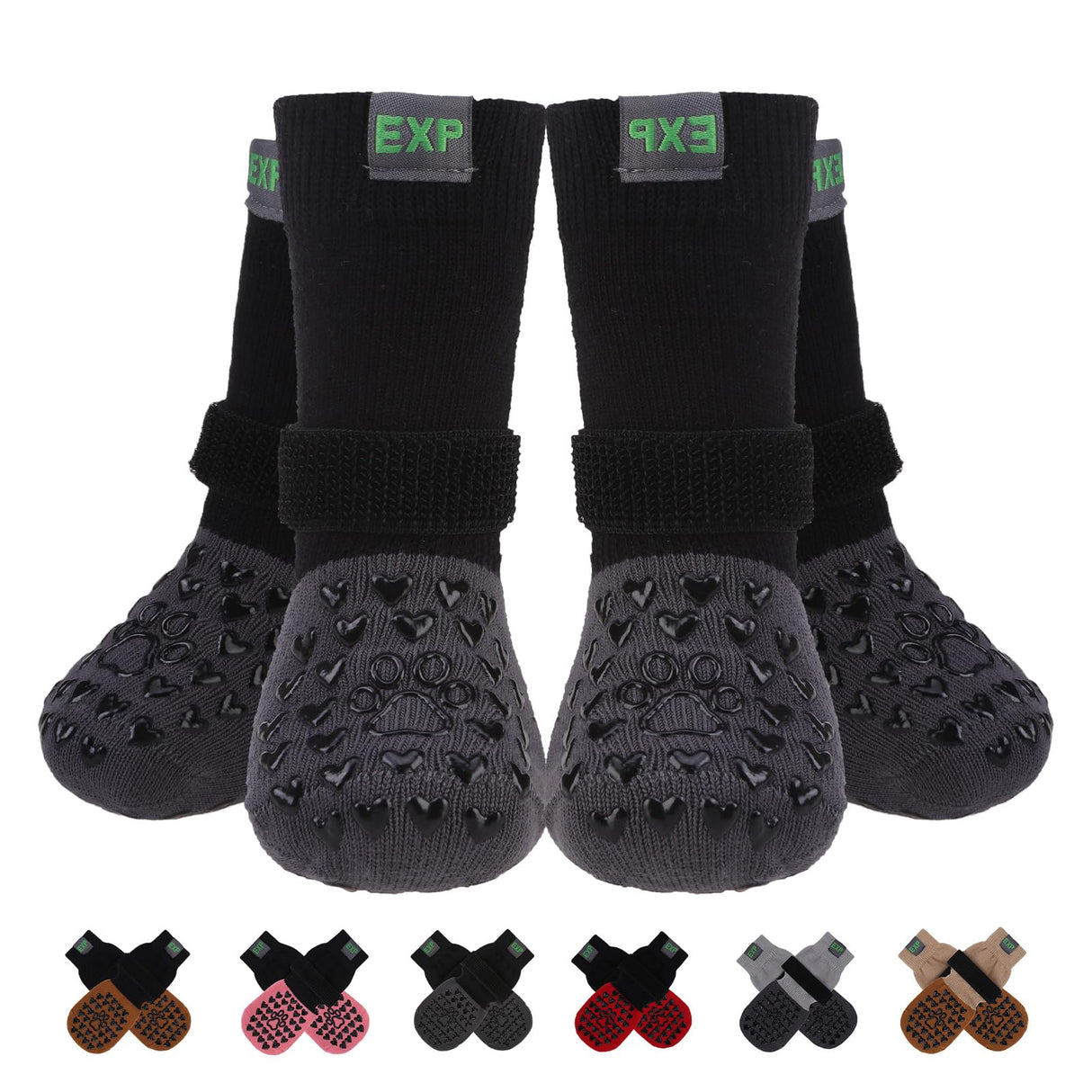 EXPAWLORER Anti Slip Dog Socks to Prevent Licking Paws, Winter Snow Dog Boots & Paw Protectors Booties for Hardwood Floors with Heart Grippers, Dog Shoes for Small Medium Large Senior Dogs Black S