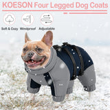 KOESON Four Legged Winter Coat, Warm Small Dog Jacket with Adjustable Buckles, Turtleneck Windproof Dog Fleece Jackets Reflective Fullbody Snowsuit Puffer Coat Blue Grey XS