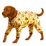 LovinPet Dog PJS Onesies for Giant Dogs, Post Surgery Shirt Dog, UV Protection, Yellow Hamburger Print, Lightweight Pullover Pet Pajamas, Pitbull Onesie, Pajamas for Pitbulls, Onesies for Dogs,2XL