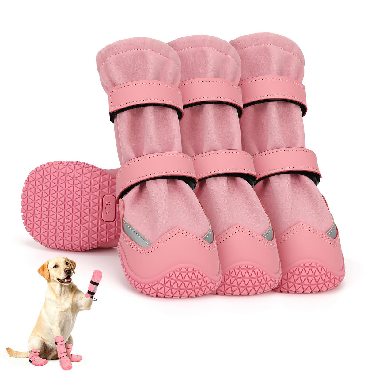 Dog Shoes, Waterproof Dog Boots & Paw Protectors, Breathable Dog Booties with Anti Slip Sole for Winter Snowy Day, Rainy Weather Indoor and Outdoor (Size 8, Pink)