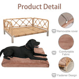 wallowsun Wicker Dog Bed with 2" Cushion,Rattan Dog Sofa Bed for Small Medium Dogs– Indoor/Outdoor Metal Frame Pet Bed up 66lbs (Brown Rattan Brown Cushion)