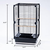 25 inch Bird Cage, Portable Travel Parrot Cage, Double-Layer Parakeet Cage, for Temporary Pet Accommodation, Trip to Vet, Short Trip, Camping, Black