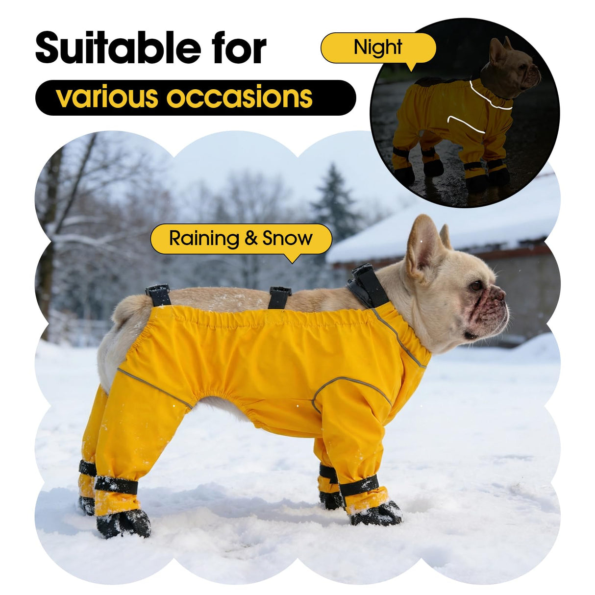 Yternal Waterproof & Dirt-Proof Dog Rain Boots for Small Medium Dogs – Adjustable One-Piece Paw Protectors with Reflective Strips and Non-Slip Soles for Rain Snow, Yellow M