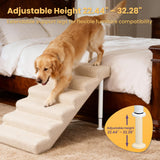Homfstyi Leather Dog Stairs, 19.7" Extra Wide Dog Steps for Bed & Sofa, Adjustable Height 22.44"-32.28” Pet Ramp for Small to Large Dogs, Holds Up to 150 lbs（6-Step）
