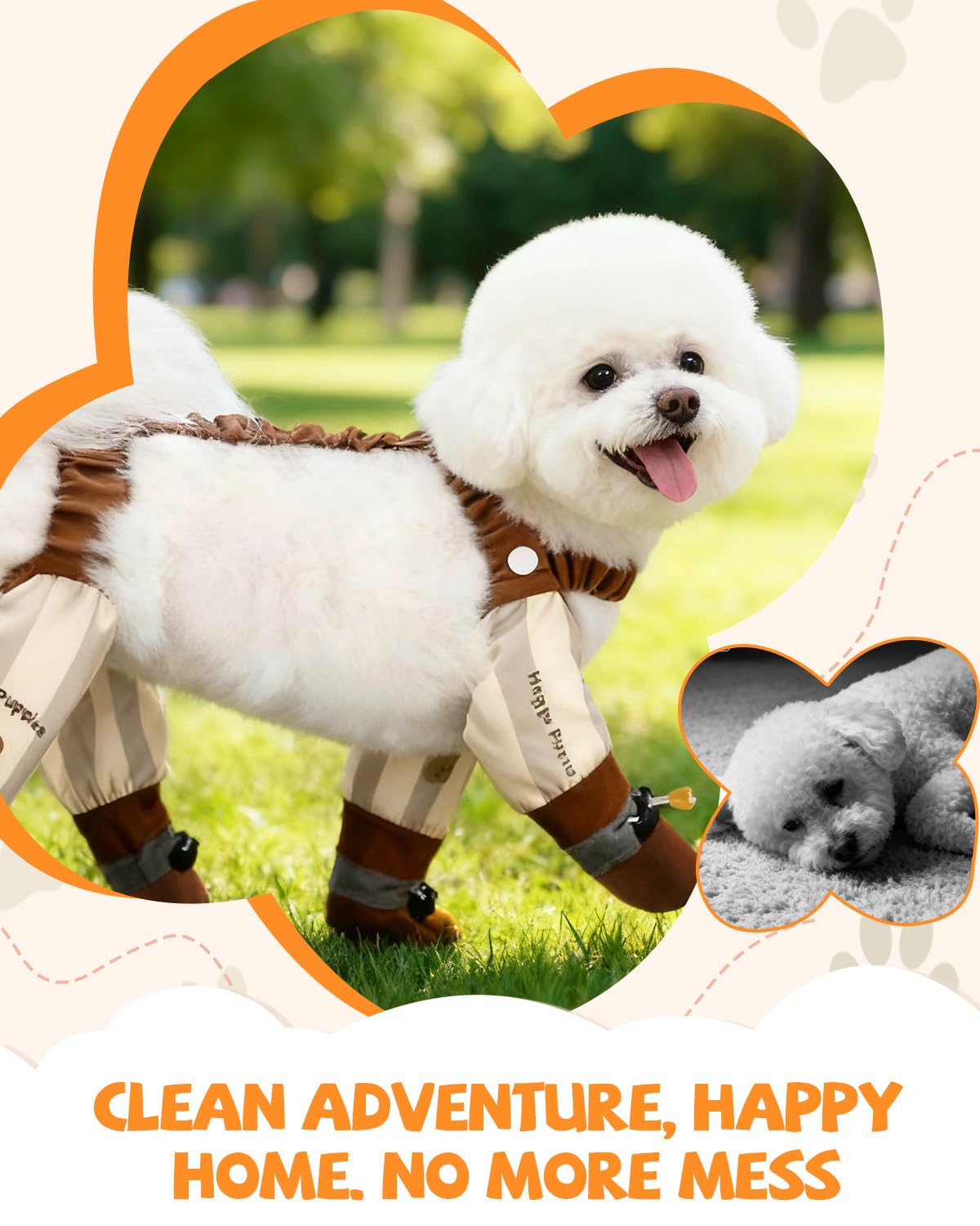 Dog Suspender Boots, Outdoor Anti Dust Pants with Shoes for Dogs, Adjustable Anti Slip Paw Protector Booties for Small & Medium Dogs(M)
