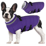 Mklhgty Small Dog Coat with Harness Built-in, Waterproof Reflective Fleece Lined - Warm Windproof Winter Jacket with Back Zipper, Cold Weather Snow Dog Coats - Purple - S