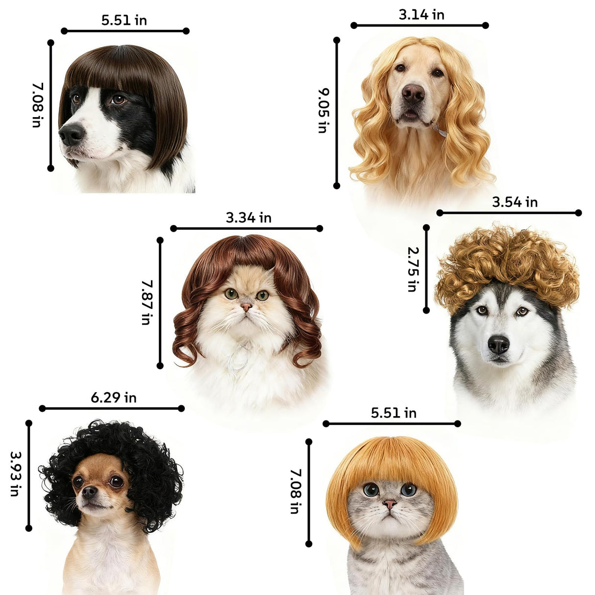 6pcs Fun Dog Wigs Suitable for Cat and Dog Cosplay Pet Wigs and Costumes Perfect for Christmas and Party Decorations