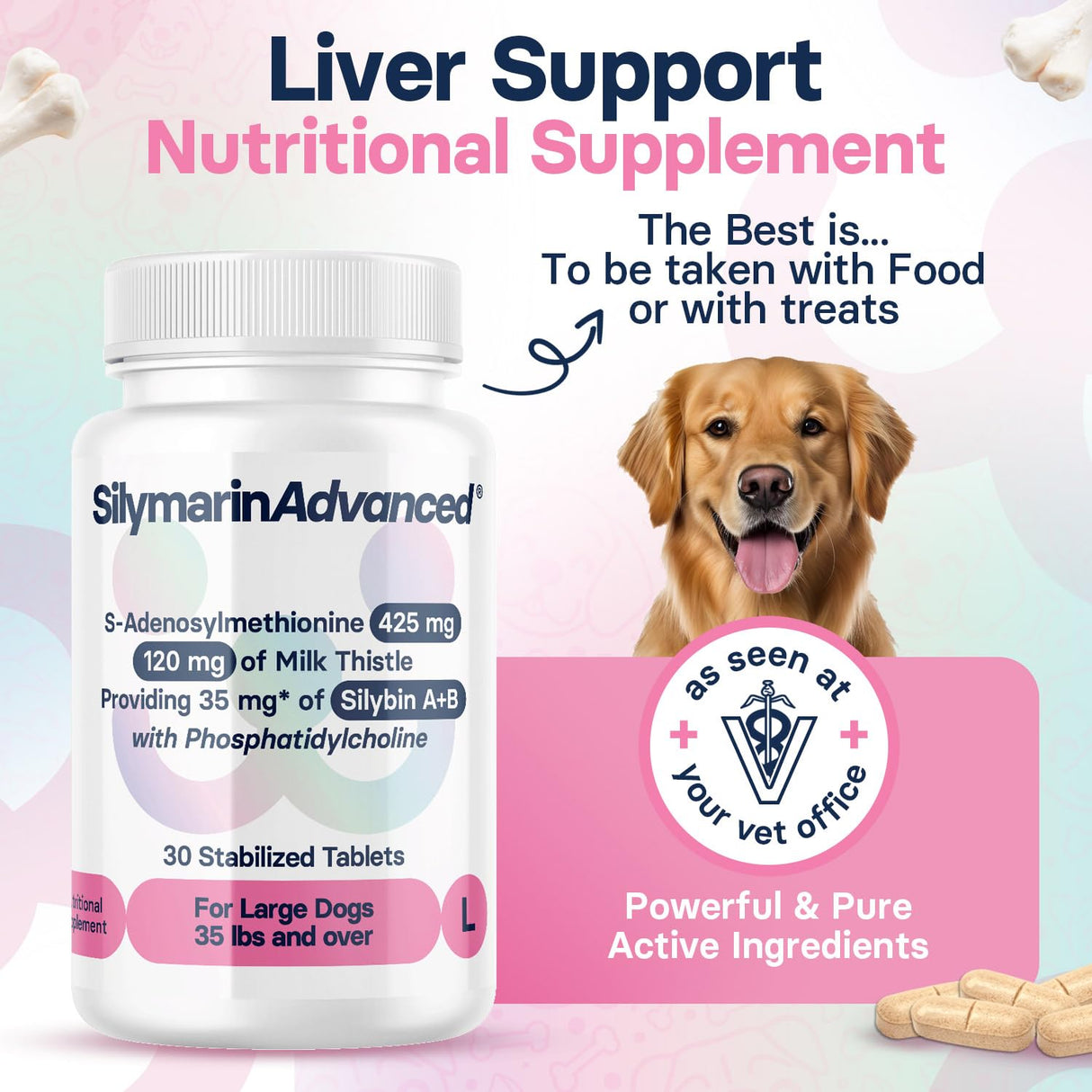 SilymarinAdvanced Liver Health Supplement for Large Dogs - Milk Thistle for Dogs Liver Support with S-Adenosylmethionine (Same) & Silybin - 30 Tablets