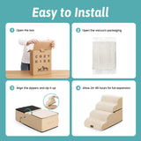 COZY KISS Detachable Curved Wide Dog Stairs 19.7" H, 4 Step Small Dog Step for Puppy or Older Cat, Ramp for Bed, Sofa, Couch or Chair, Ladder with High Density Foam, 17.7x28.3x19.7 inch, Beige