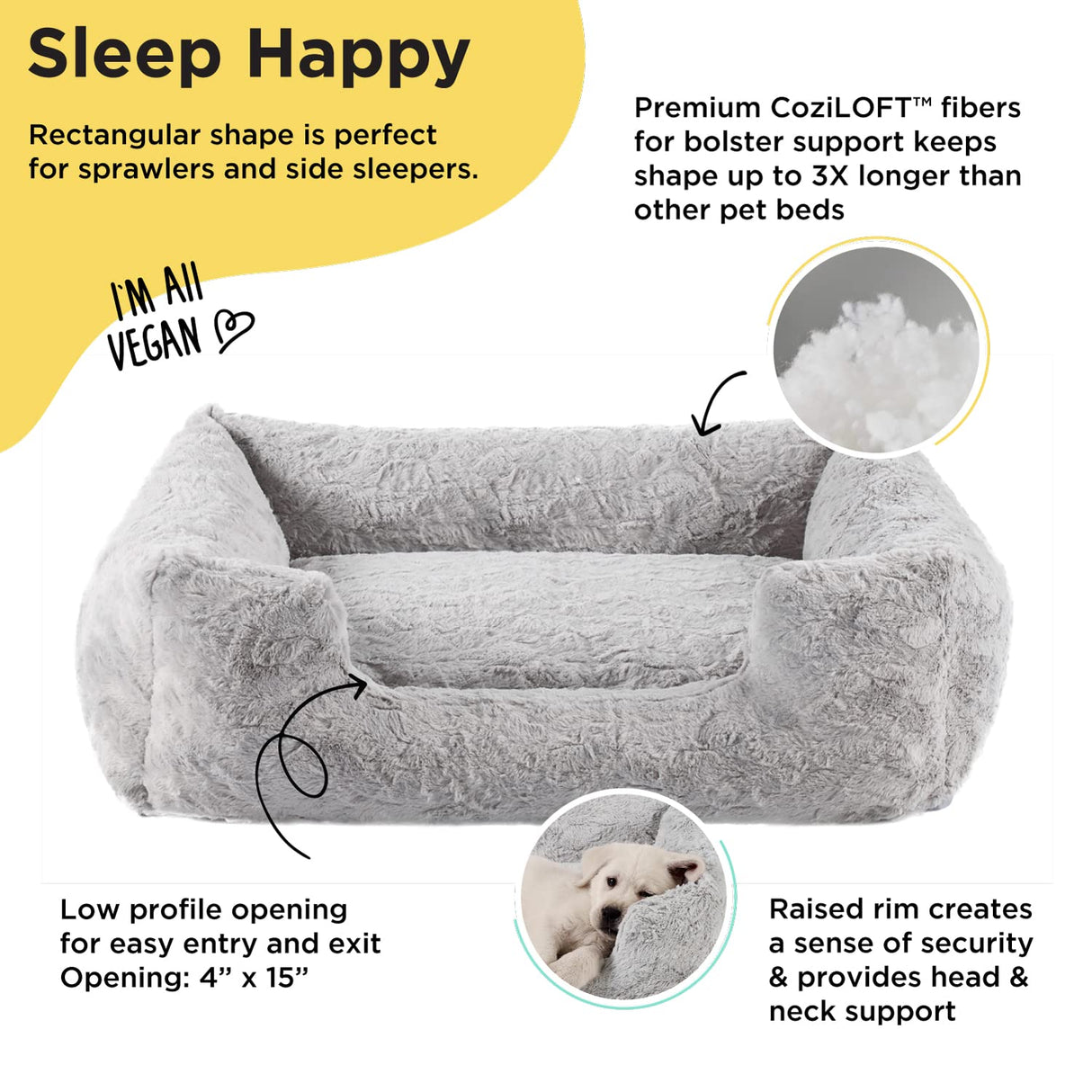 Best Friends by Sheri Lux Lounge Bed Calming Faux Fur Dog Bed, Gray, Large, 36" x 27"