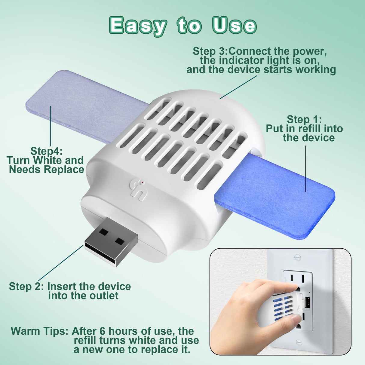 Simashts Mosquito Repellent Indoor Use, USB Powered Electronic Mosquito Repeller, Includes Mosquito Repellent Refills, with 20' Mosquito Protection Zone for Home, Office