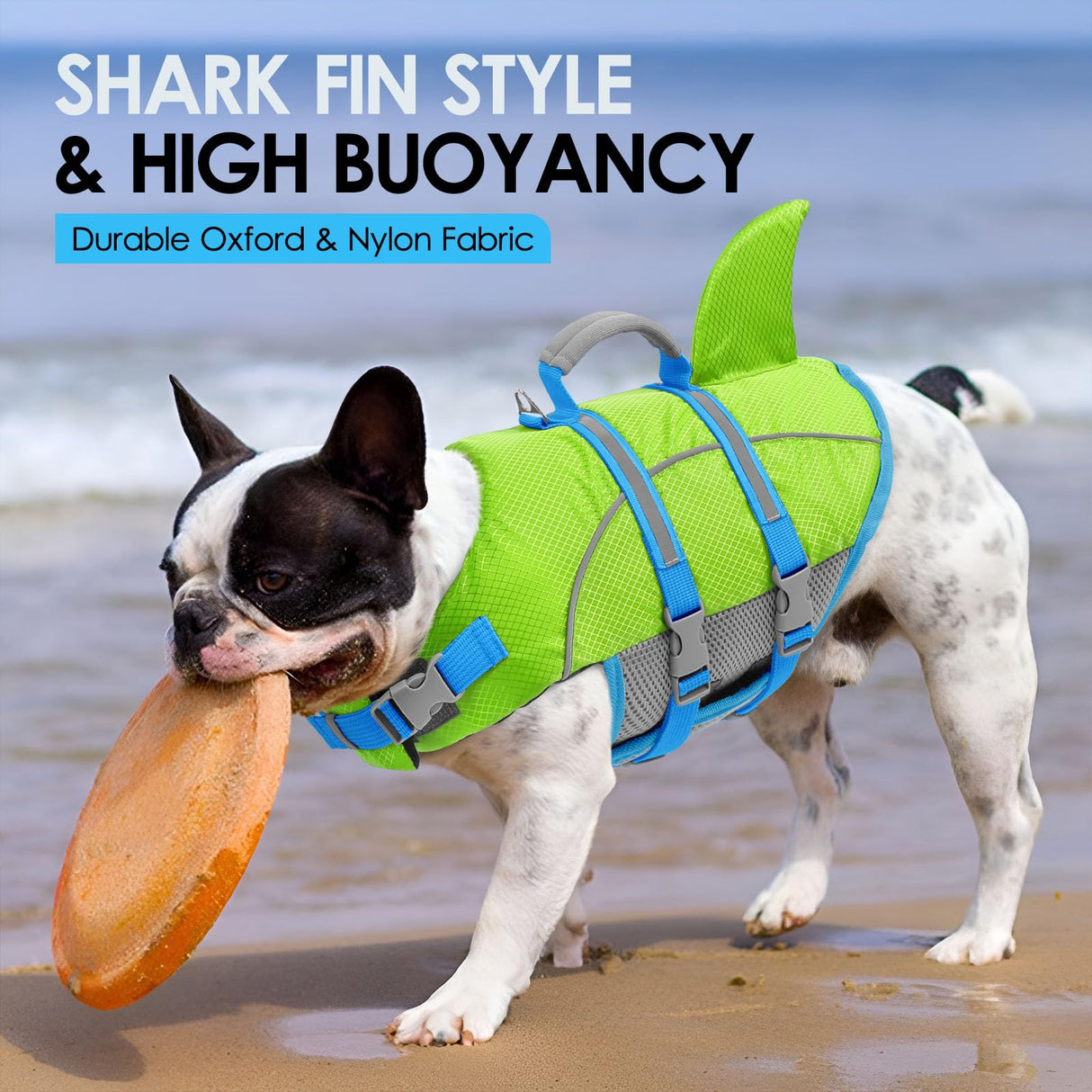 AOFITEE Medium Dog Life Jacket, Shark Life Jackets for Swimming Boating, Reflective Dog Swimming Vest with High Buoyancy, Pet Life Preserver with Rescue Handle for Medium Pets (Green M)