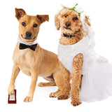IDOMIK Dog Wedding Dress Puppy Bowknot Princess Skirt, Pet Bride Pure White Lace Tutu Formal Dress Flower Bubble Skirt Tulle Ruffle Sundress Vest Shirts,Birthday Party Costume for Small Dog Apparel XS