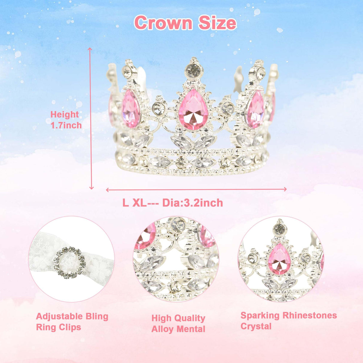 FLAdorepet Dog Princess Dress Costume with Rhinestones Crown,Pet Cat Cape Cloak Birthday Party Wedding Dress Up Outfits,Rainbow Mermaid Halloween Costume Clothes for Small Medium Large Dogs, Large