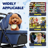 Dog Stroller, 4 Wheels Pet Stroller for Small & Medium Dogs, One-Click Foldable Cat Strollers Up to 45 Ibs with Storage Basket, Cup Holder and Breathable Mesh