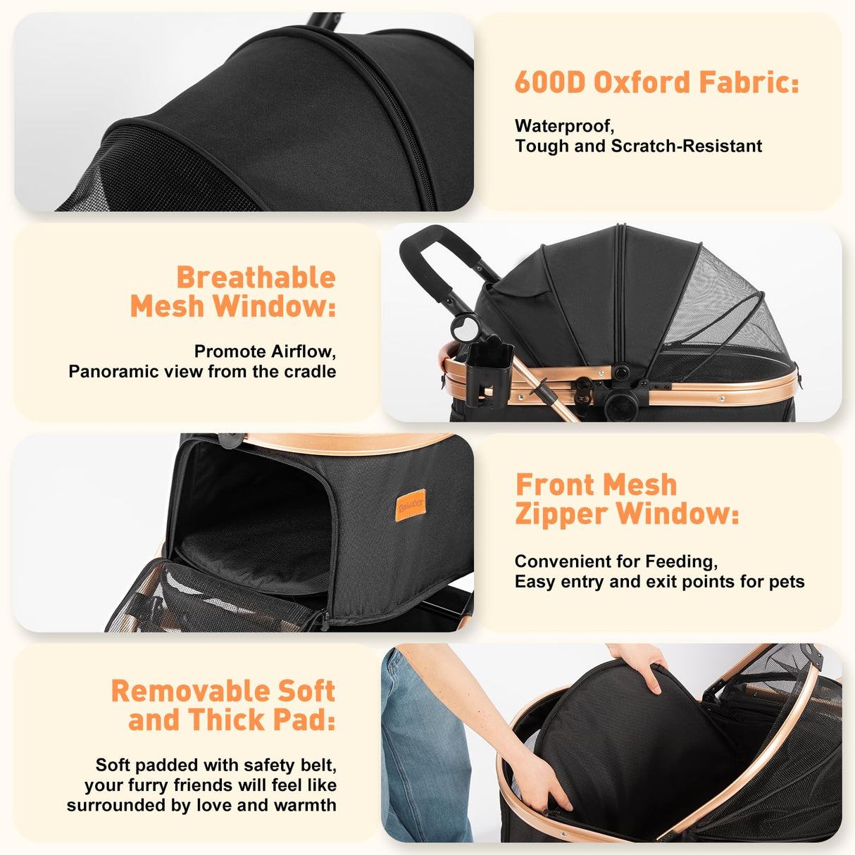 PAWLET Pet Stroller,Dog Stroller for Medium Dogs Up to 52 Lbs,Cat Strollers for 2 Cats with Waterproof Oxford Fiber Detachable Carrier,Poop Bag Dispenser,Adjustable Handle&Canopy,for Senior Dogs&Cats