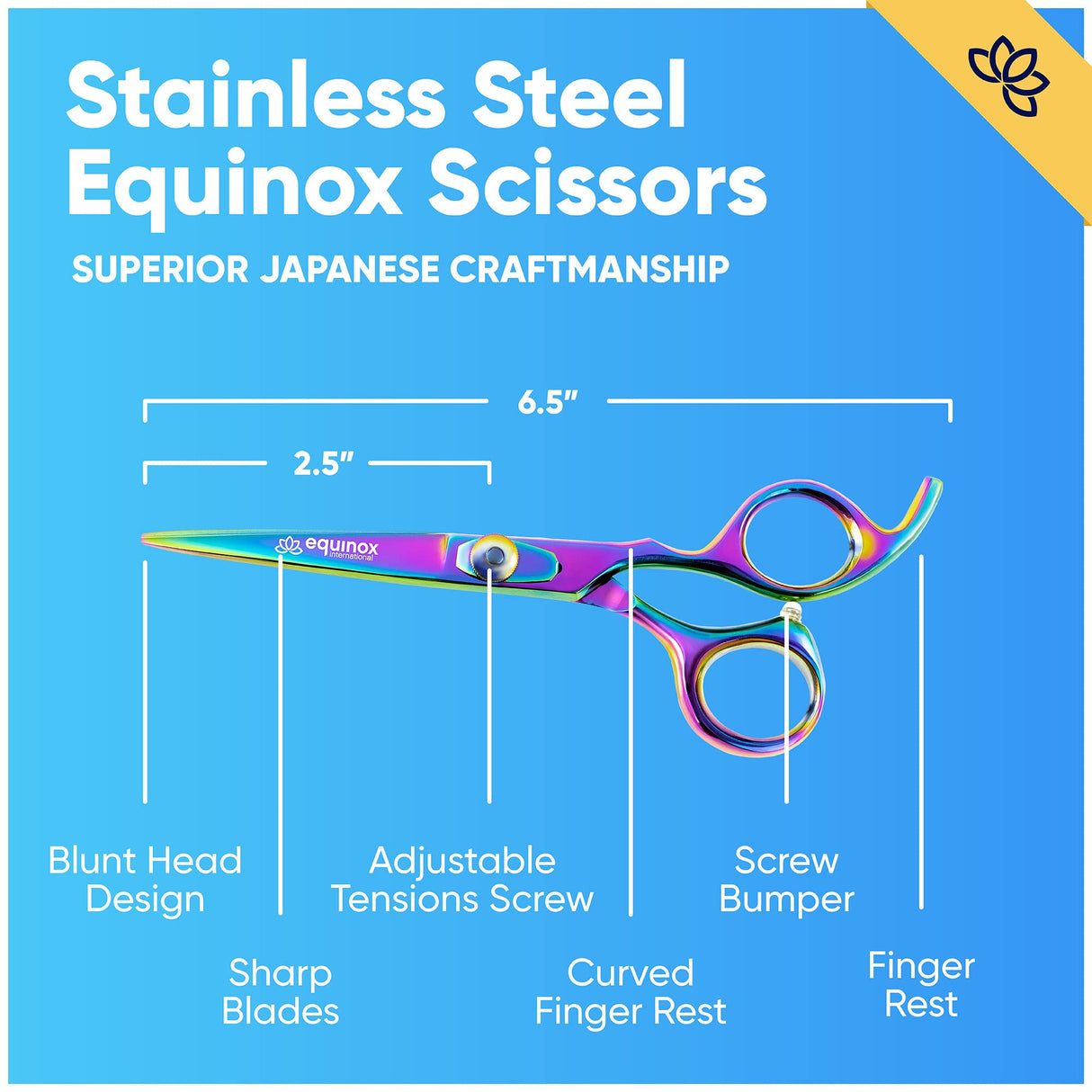 Equinox Professional Hair Scissors - Hair Cutting Scissors Professional - 6.5” Overall Length - Razor Edge Barber Scissors for Men and Women - Premium Shears For Salon (Rainbow)