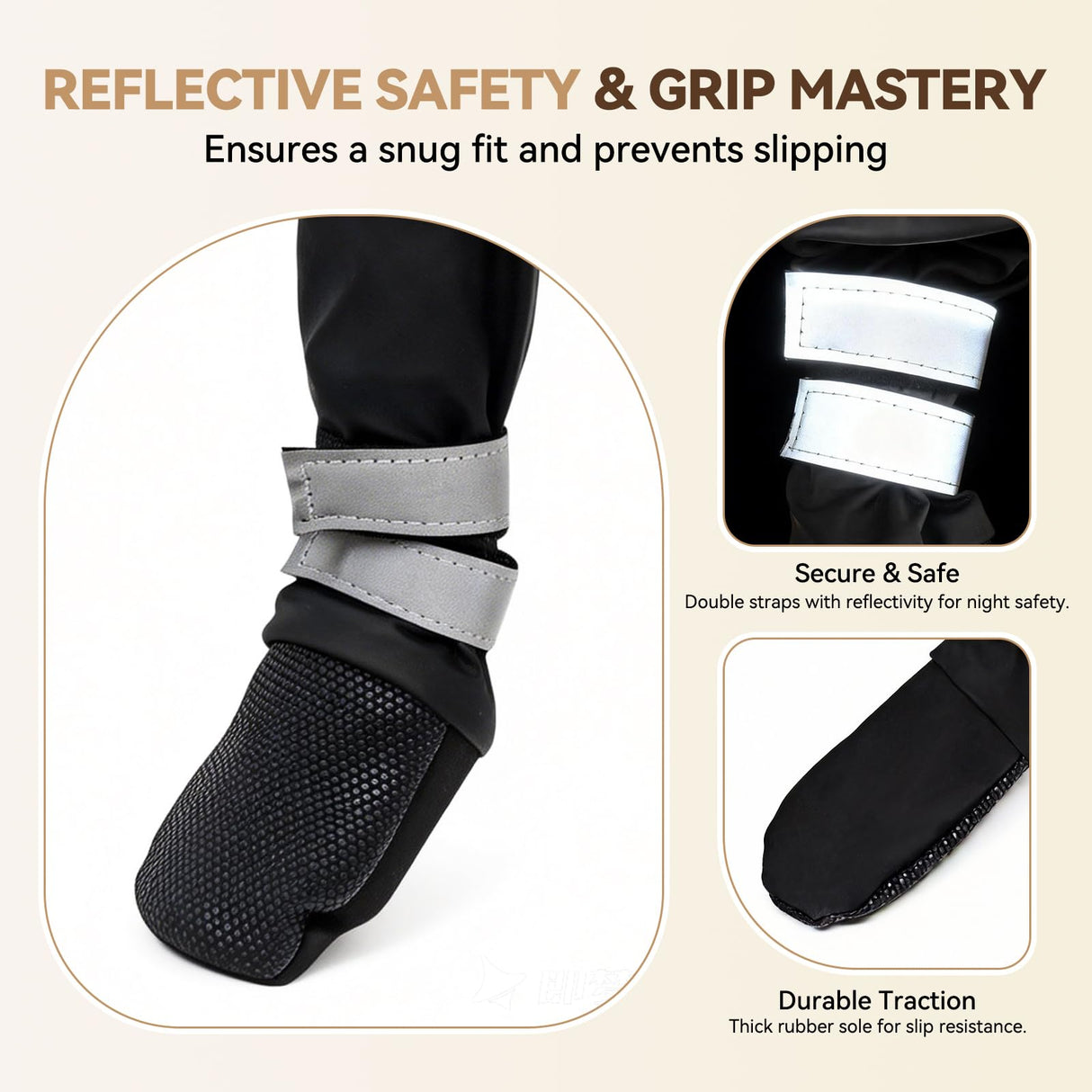 Dog Suspender Boots for Small Dogs – Waterproof & Non-Slip Dog Paw Protectors with Adjustable Straps & Reflective Strips, All-in-One Connected Dog Boots for Outdoor Walks, Snow, Rain, Hiking (XS)