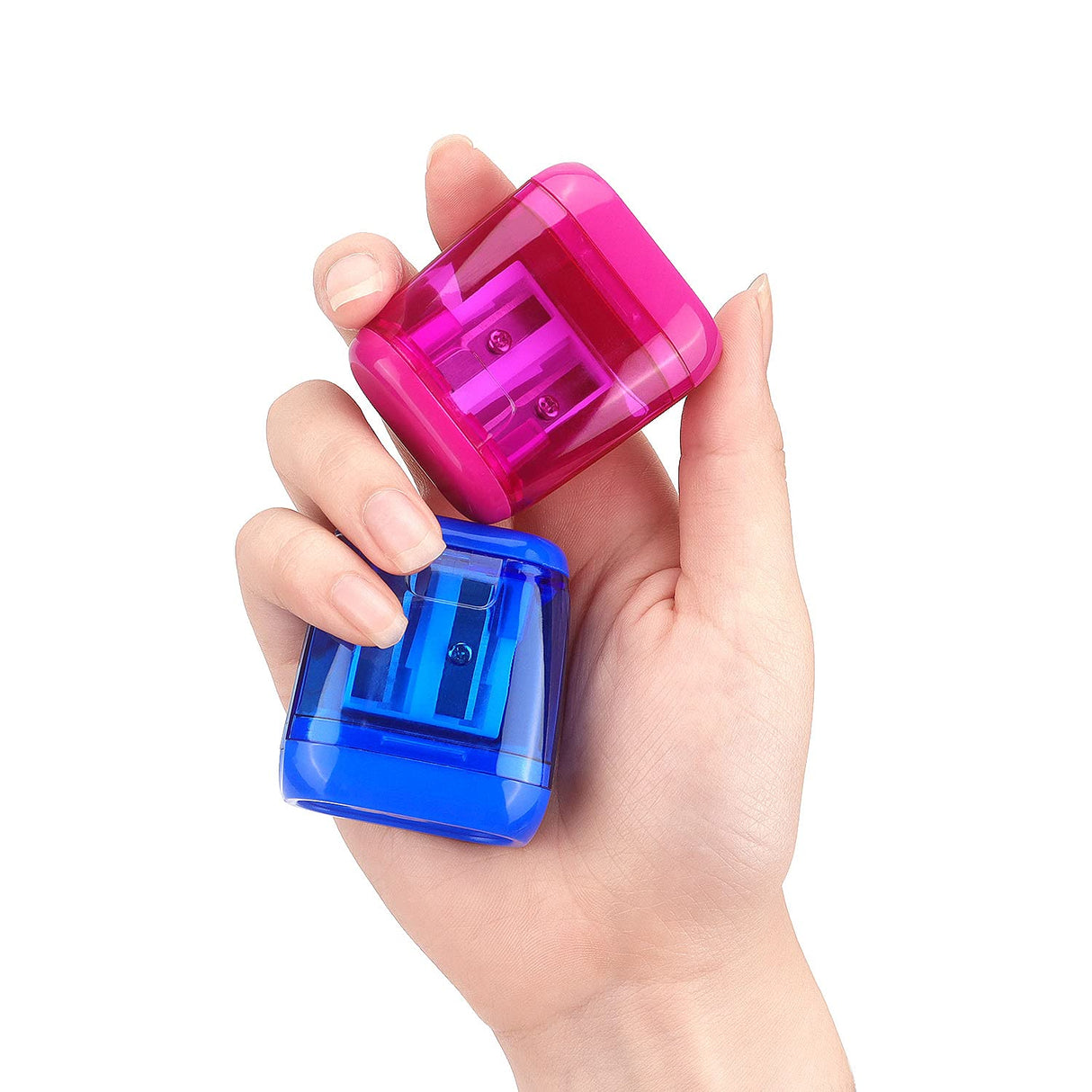 4 Pack Double Holes Pencil Sharpener Manual Sharpeners with Lid for Kids, School, Office, Home(Blue, Green, Orange, Rose)