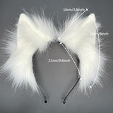 CoFoWo Handmade White Wolf Ears and Tail Set,Animal Tail and Ears set,Cosplay accessory, Halloween Christmas Fancy Party Furry Costume, Funny Gifts