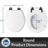 Mayfair Bennett Toilet Seat with Matte Black Hinges, Slow Close Wood Seat, Secure Metal Hinges, Easy Install, Made in USA, Round, White