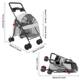 Dog Stroller with Casters, 40LBS Capacity Foldable Cat Pet Stroller with Storage Basket&Cup Holder, Foam Handle, Steel Frame for Small Medium Dogs Cats(Light Grey)